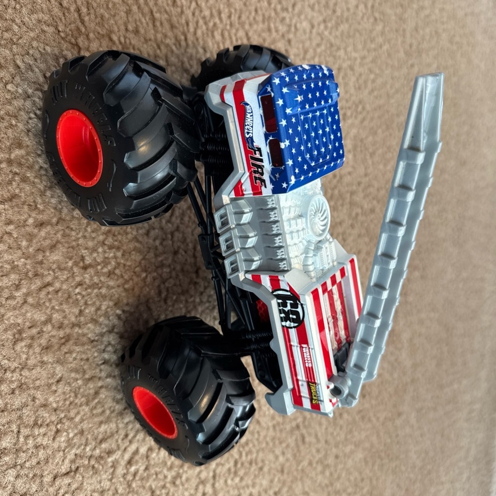 American Flag Monster Fire Truck Toy - Red, White & Blue Monster Truck - Picture 6 of 6
